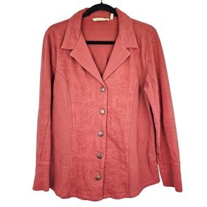 Soft Surroundings Women's Textured Button Front Blazer Coral Pink OrangeSize 10
